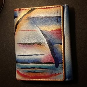 Genuine Leather Anuschka Northern Skies Handpainted Small Flap French Wallet
